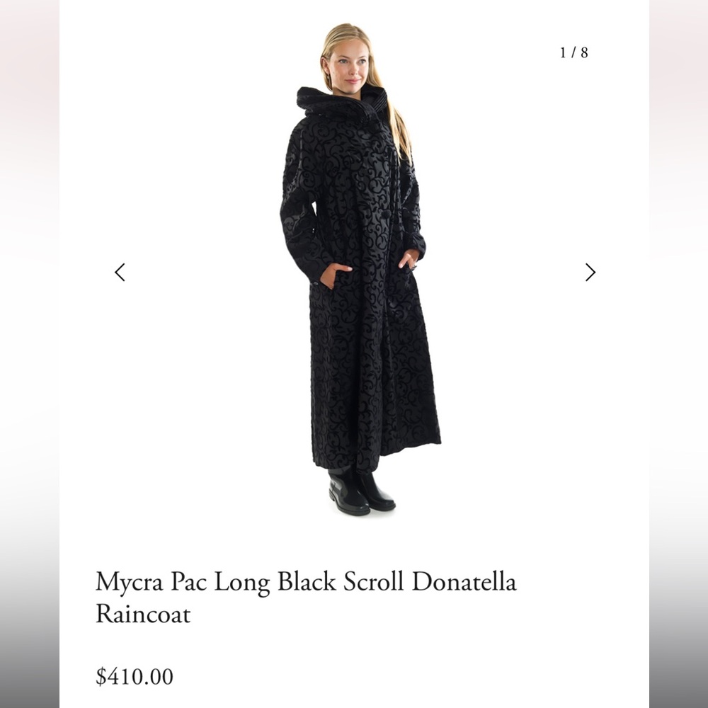 Mycra Pac Long Black Scroll Donatella Raincoat